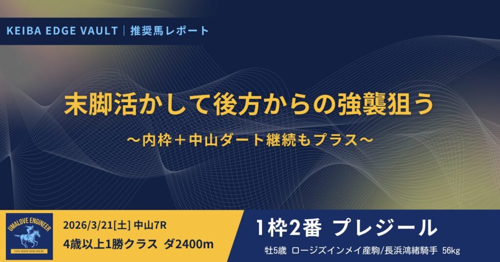 KEIBA Edge Vault/推奨馬レポ｜3/21 中山7R プレジール